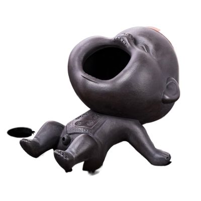 LYHHGS 12 * 8.5cm Purple Sand Tea Pet Ornaments Baby Ceramic Figures Tea Play Peeing Doll Tea Set Peeing Water Spray Accessories (Color : Purple mud)