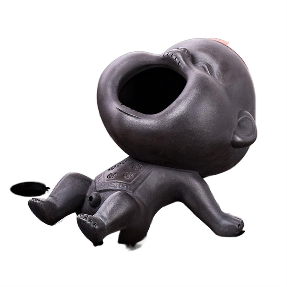 LYHHGS 12 * 8.5cm Purple Sand Tea Pet Ornaments Baby Ceramic Figures Tea Play Peeing Doll Tea Set Peeing Water Spray Accessories (Color : Purple mud)