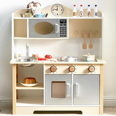 Wooden Play Kitchen, Kids Toy Kitchen Cooking Set, Kids Play Kitchen Pretend Play Set, Pretend Kitchen Playset for Toddlers Boys and Girls 3-7+