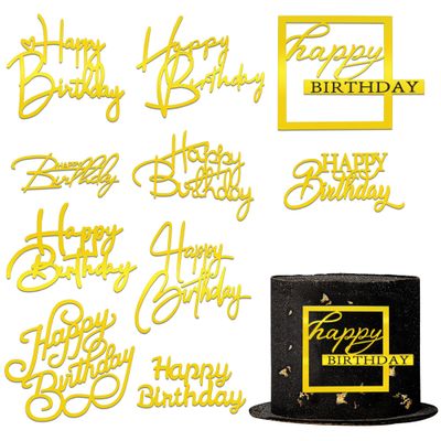10 PCS Gold Happy Birthday Acrylic Cake Toppers Mirrored Side Cake Decorations Inserts 10 Styles