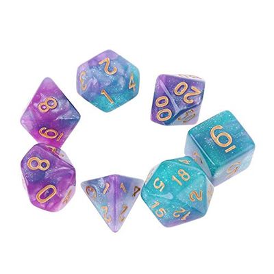 7Pcs/Set Dichromatic D4 D6 D8 D10 D12 D20 Polyhedral Dices Numbers Dials Desktop