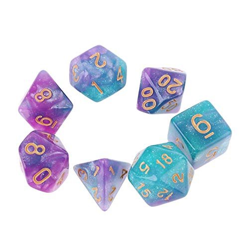 7Pcs/Set Dichromatic D4 D6 D8 D10 D12 D20 Polyhedral Dices Numbers Dials Desktop