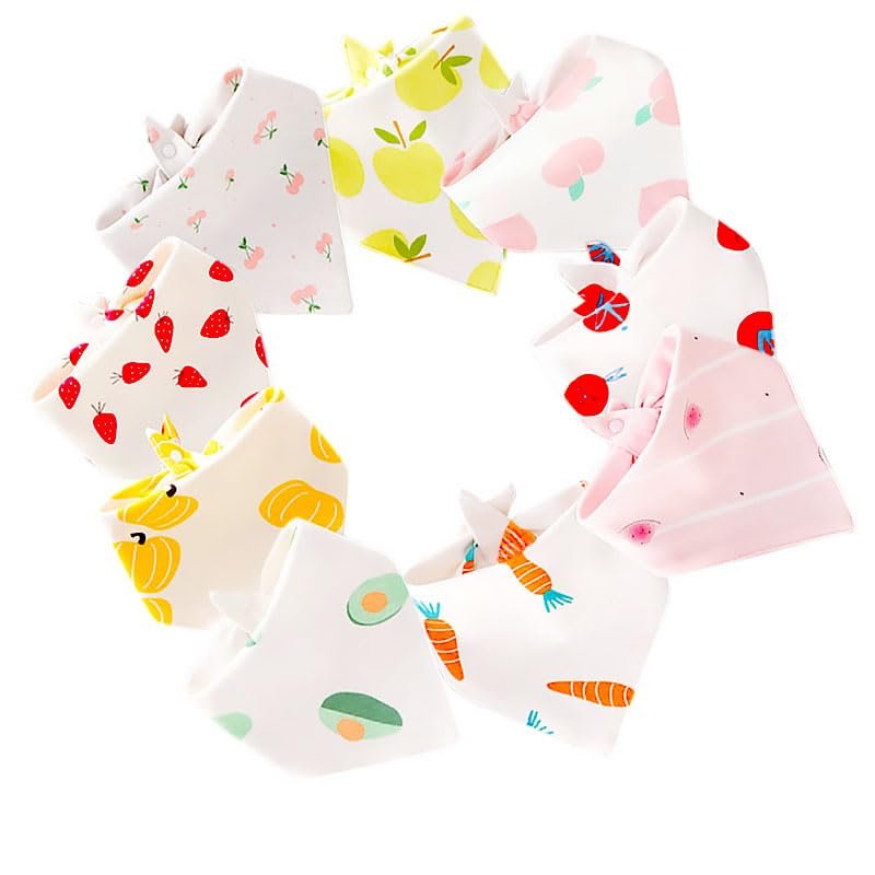Aliminyy 100% Cotton Baby Bandana Drool Bibs for Boy and Girl - 9 Pcs Baby Bibs for Drooling or Teething and Feeding (Fruit pattern)