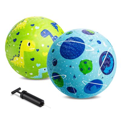 ZOOJOY Pack of 2 Cartoon Playground Balls, Balls for Toddler 3-12, 8.5" Rubber Ball Bouncy Kickball, Indoor & Outdoor Ball Game for Kids with Pump