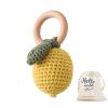 WOODEN TEETHER Crochet Baby Rattle, Crochet Baby Toys, Organic Wooden Newborn Toys, Newborn Animal Rattle ToysKnitted Stuffed Animals Gifts for Baby, Lemon view 1