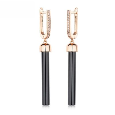 2023 Trend Earrings Ceramic 585 Rose Gold Geometric Drop Earring for Women Black Cylindrical Crystal Elegant Christmas Jewelry