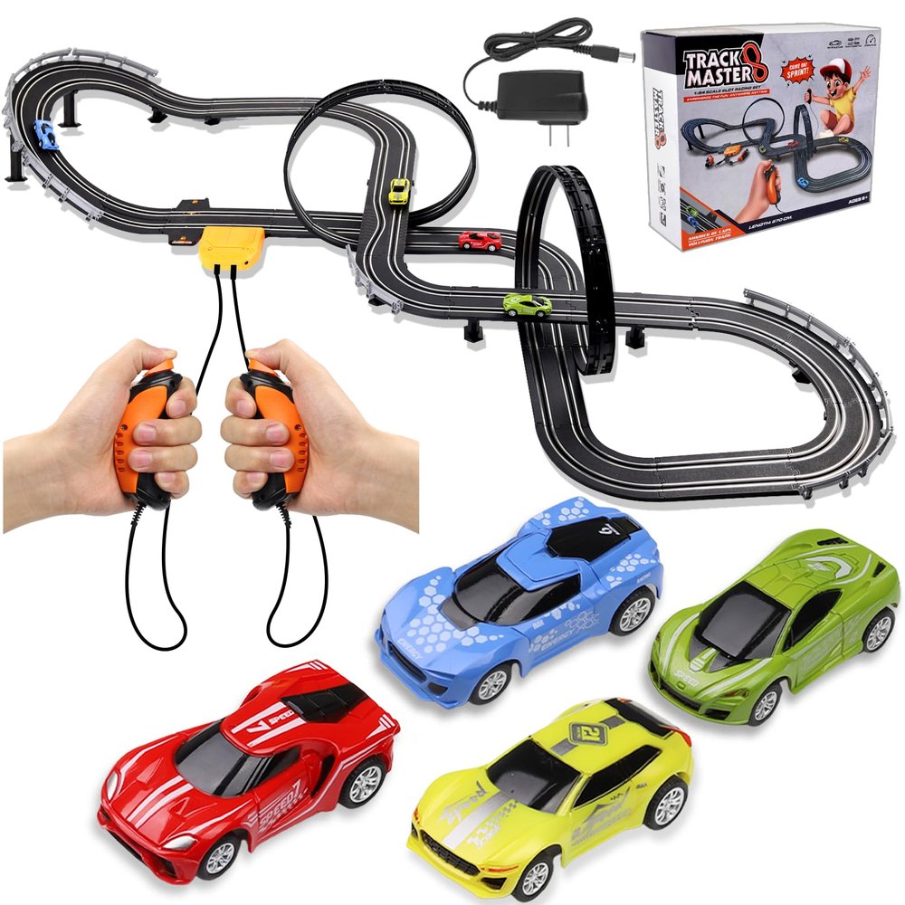 Slot Car Race Track Sets for Boys Age 6-12, Electric Track with 4 Slot Cars