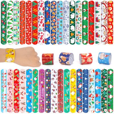 AMOR PRESENT 64PCS Christmas Slap Bracelets, Snap Wristbands for Kids Stocking Stuffers Party Favors Gifts Bag Filler