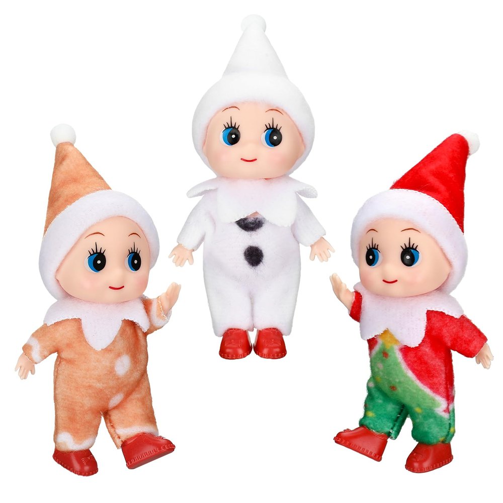 3 Pieces Tiny Doll Christmas Miniature Twins Red and Green Newborn Baby Gifts Stocking Stuffers for New Year Holiday Decorations Xmas Prop Accessories(Bright Style)