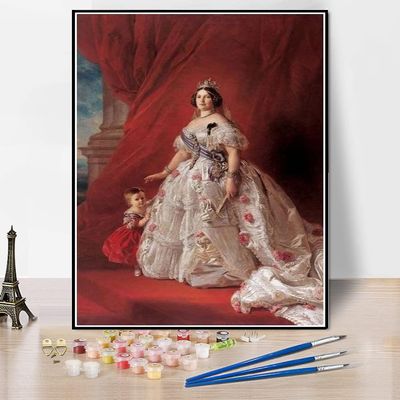 DIY Oil Painting Kit,Portrait of Queen Isabella Ii of Spain and Her Daughter Isabella Painting by Franz Xaver Winterhalter DIY Oil Painting Paint by Number Kits