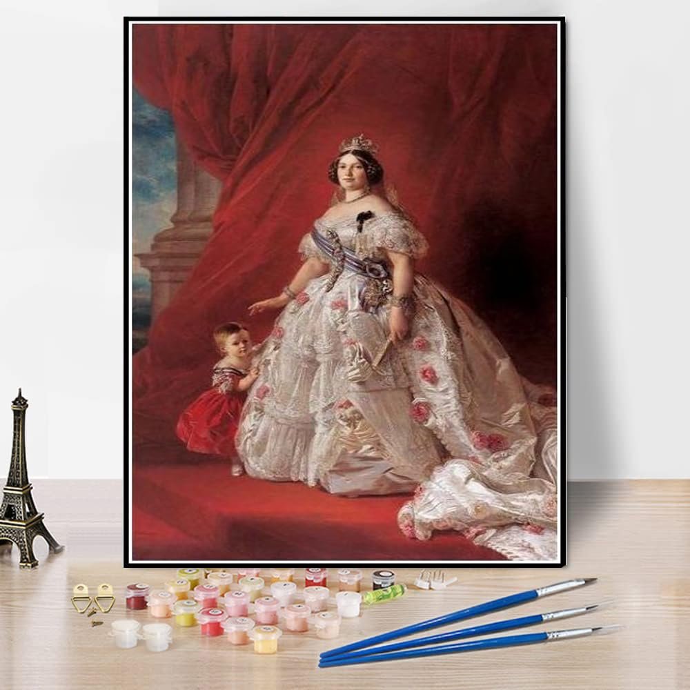 DIY Oil Painting Kit,Portrait of Queen Isabella Ii of Spain and Her Daughter Isabella Painting by Franz Xaver Winterhalter DIY Oil Painting Paint by Number Kits