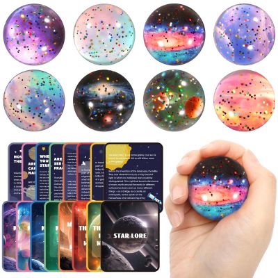 Pllieay 16PCS Solar System for Kids Galaxy Space Toys, 45mm Bouncy Balls Bulk and Galaxy Flashcards for Party Favors, Educational Space Toys