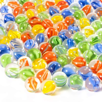 Sukh Glass Marbles - Bulk 98Pcs Cat Eye Mix 4 Colors Medium Sized Thick Marble Decorative Gift Retro Game with 14mm and 16mm for Bounce,Chinese Checkers Board Game,Vases,Party Decor