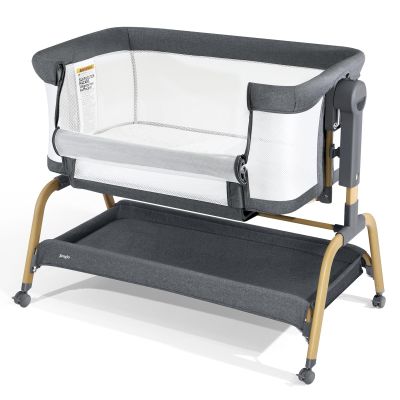 Jimglo 3 in 1 Baby Bassinet, Bedside Bassinet for Baby, Rocking Bassinet with Comfy Mattress and Wheels, 6 Height Adjustable Easy Folding Portable Bedside Crib for Newborn