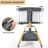 Jimglo 3 in 1 Baby Bassinet, Bedside Bassinet for Baby, Rocking Bassinet with Comfy Mattress and Wheels, 6 Height Adjustable Easy Folding Portable Bedside Crib for Newborn view 2