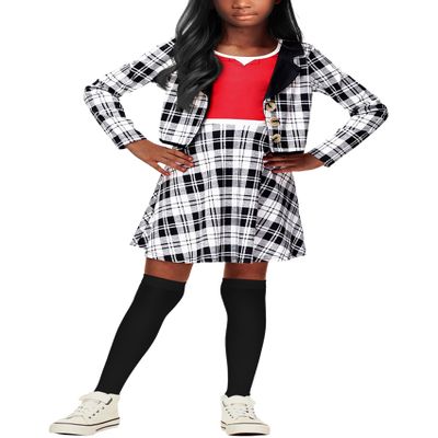 90s Plaid Dresses Halloween Dress Long Sleeve Cute One Piece Dress 9-10 Years