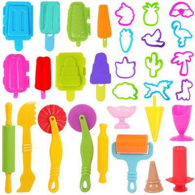 Oun Nana Dough Tools Set for Kids 31 PCS Summer-Themed Dough Play Tools with Animal Cutters, Ice Cream & Popsicle Molds, Dough Extruder Clay and Dough Tools Kit (Random Colors)