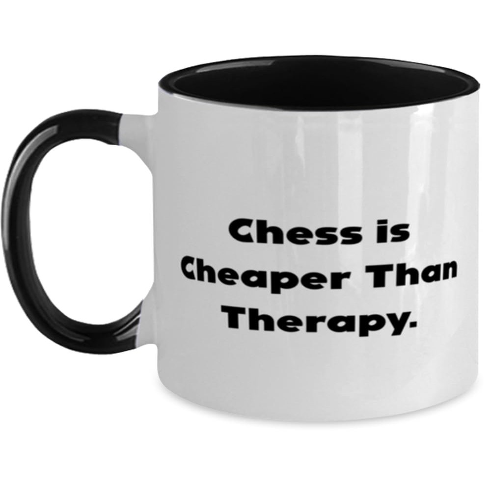 Fancy Chess Two Tone 11oz Mug, Chess is Cheaper Than Therapy, Unique Gifts for Friends from Friends, Birthday Gifts, Chess sets, Chess boards, Chess pieces, Travel chess sets, Magnetic chess sets,