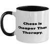 Fancy Chess Two Tone 11oz Mug, Chess is Cheaper Than Therapy, Unique Gifts for Friends from Friends, Birthday Gifts, Chess sets, Chess boards, Chess pieces, Travel chess sets, Magnetic chess sets, view 1