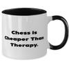 Fancy Chess Two Tone 11oz Mug, Chess is Cheaper Than Therapy, Unique Gifts for Friends from Friends, Birthday Gifts, Chess sets, Chess boards, Chess pieces, Travel chess sets, Magnetic chess sets, view 2