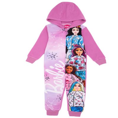 Barbie Girls Onesie | Young Ladies Pink Sketch Doll Hooded All in One Sleepsuit Pajama | Kids Colorful Character Bodysuit PJs