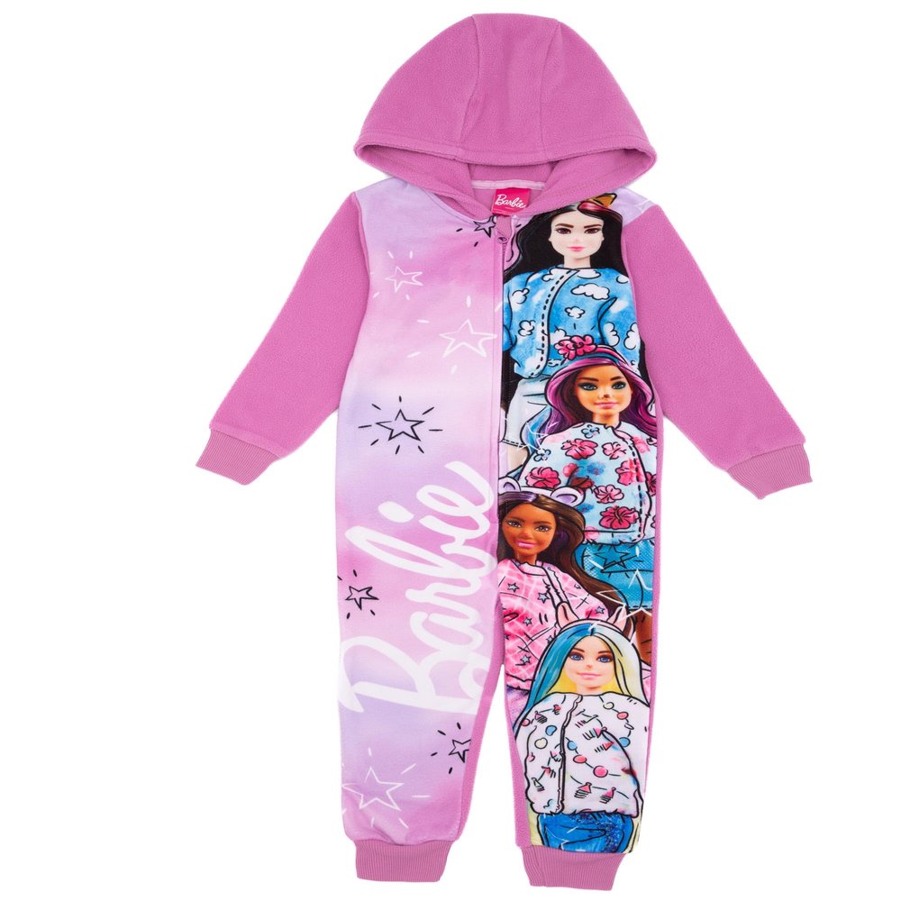 Barbie Girls Onesie | Young Ladies Pink Sketch Doll Hooded All in One Sleepsuit Pajama | Kids Colorful Character Bodysuit PJs