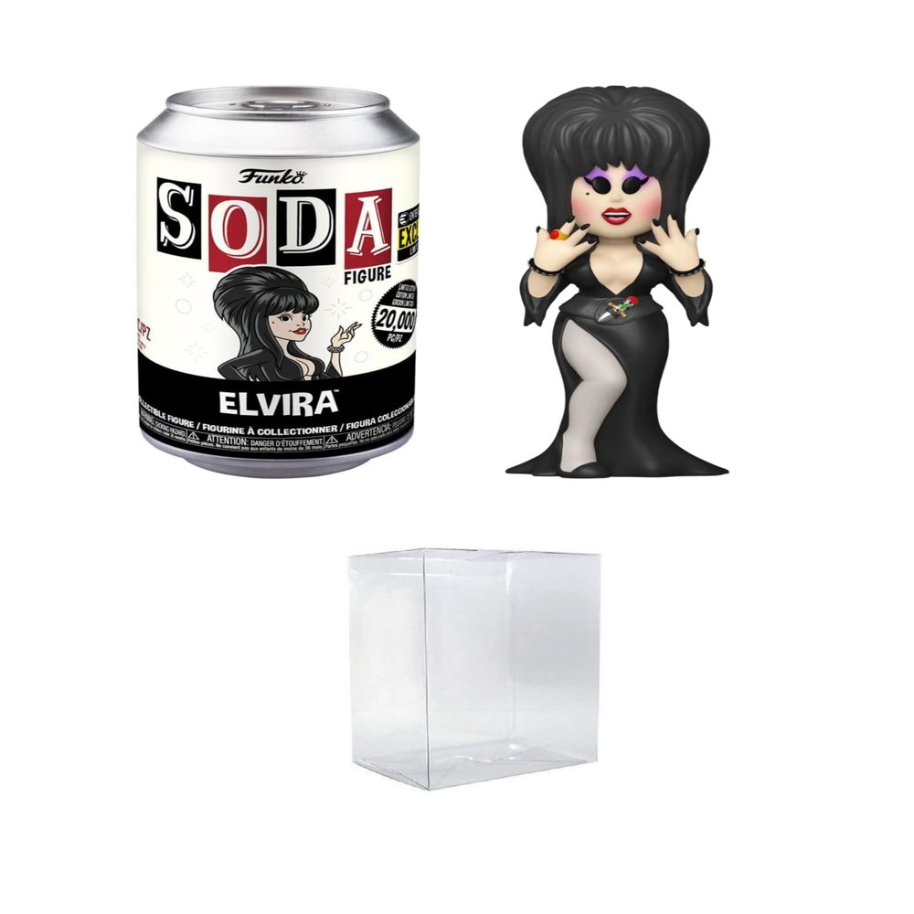 Funko Vinyl Soda: Elvira: Mistress of The Dark - Elvira Entertainment Earth Exclusive Bundled with a Byron's Attic Soda Protector