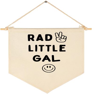 Rad Little Gal - Smiley Peace Sign -Flag Decor Gifts for Girls Kids-Banner Pennant Wall Sign Gifts for Nursery,Baby Room,Reading Room,Playroom Bedroom,
