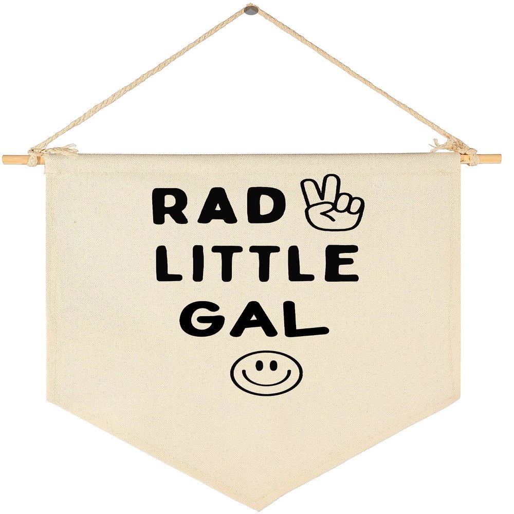 Rad Little Gal - Smiley Peace Sign -Flag Decor Gifts for Girls Kids-Banner Pennant Wall Sign Gifts for Nursery,Baby Room,Reading Room,Playroom Bedroom,
