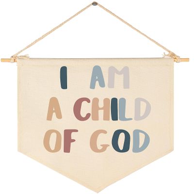 Scripture Flag Sign Gifts for Baby Newborn Boys Girls Kids-Christian Bible Verses Banner Pennant Wall Decor Gifts for Nursery Bedroom Playroom -Baby Present Shower-I am a child of god
