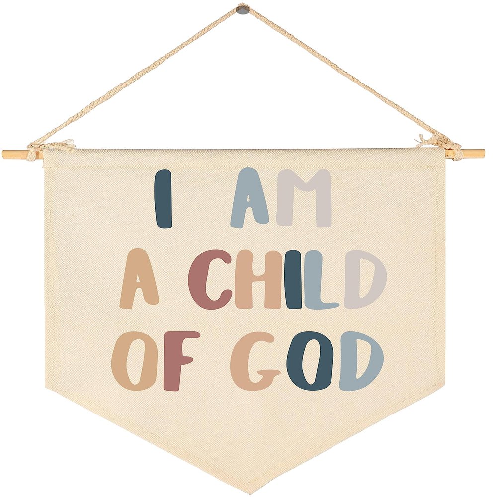 Scripture Flag Sign Gifts for Baby Newborn Boys Girls Kids-Christian Bible Verses Banner Pennant Wall Decor Gifts for Nursery Bedroom Playroom -Baby Present Shower-I am a child of god
