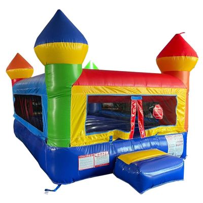 Crossover Junior Rainbow Inflatable Bounce House Castle for Toddlers and Kids, Indoor/Outdoor PVC Vinyl Bouncy Jumper with Blower Stakes and Storage Bag 13.5 x 8 x 7 Feet Bouncer