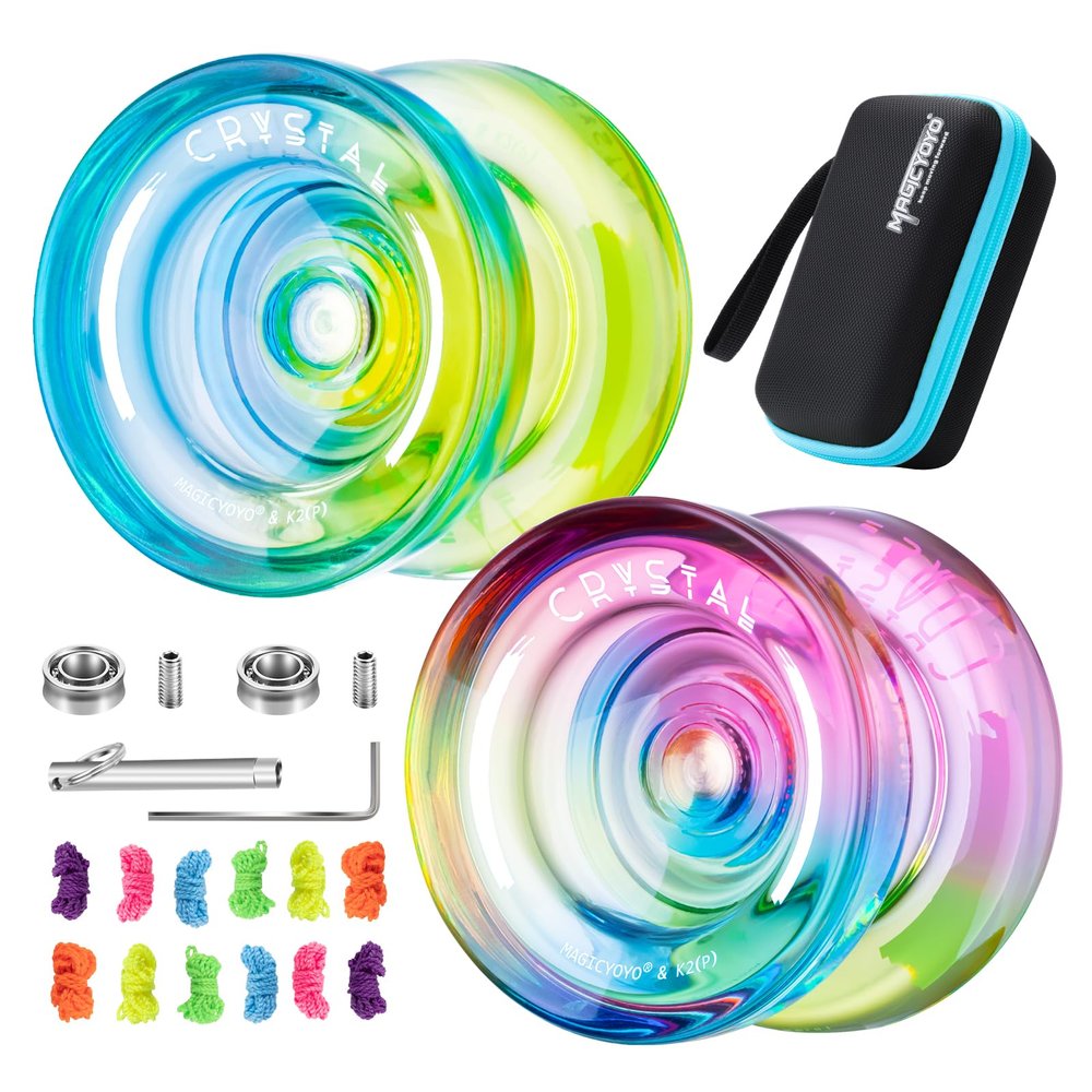 MAGICYOYO Responsive Yoyo Professional K2 Crystal, Dual Purpose Yo yo for Kids and Advanced Players, Plastic Gradient Yo-yos with 12 Yoyo Strings, Yo-Yo Case, Accessory Kit (Gradient Pack)