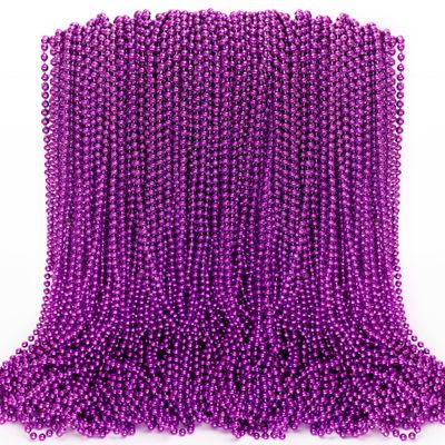 100PCS Mardi Gras Beads, Mardi Gras Beads Party Favors, Purple 33" Bead Toy Necklaces Costume Bulk, Festival Parade Throw Accessories for Halloween Mardi Gras Wedding Birthday Celebrations Decor