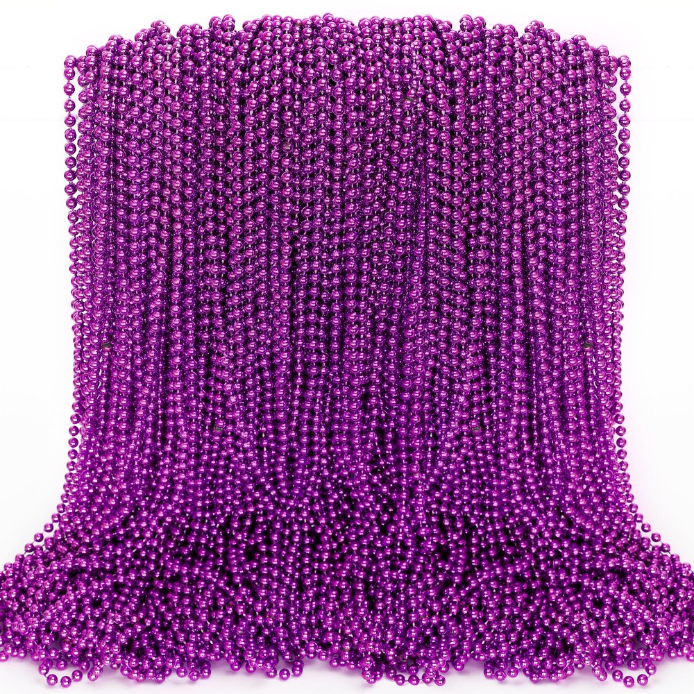 100PCS Mardi Gras Beads, Mardi Gras Beads Party Favors, Purple 33" Bead Toy Necklaces Costume Bulk, Festival Parade Throw Accessories for Halloween Mardi Gras Wedding Birthday Celebrations Decor
