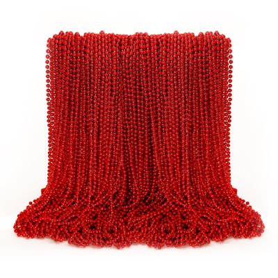 EOBOH 100PCS Mardi Gras Beads, Red Beads Party Favors, 33" Toy Necklaces Festival Costumes, Festival Parade Throw Accessories for Weddings Valentines Christmas Celebrations Decor