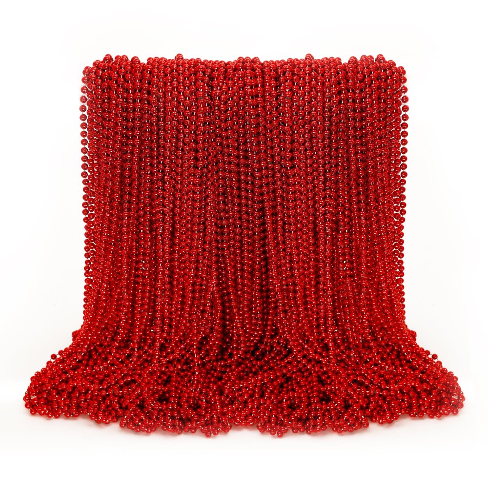 EOBOH 100PCS Mardi Gras Beads, Red Beads Party Favors, 33" Toy Necklaces Festival Costumes, Festival Parade Throw Accessories for Weddings Valentines Christmas Celebrations Decor