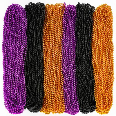EOBOH 100PCS Halloween Beads, Purple Black Orange Bead Party Favors, 33" Halloween Toy Necklaces Accessories, Festival Parade Throw Accessories for Trick or Treat Decorations
