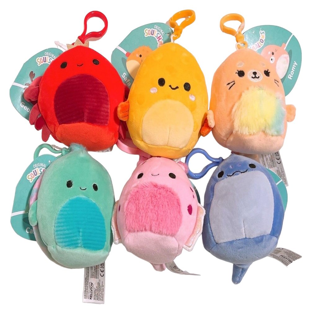 Squishmallows Kellytoy 3.5" Assorted Squad Clip On Keychain Mini Plush Doll (Set 6 Deep Sea Animals Squad)