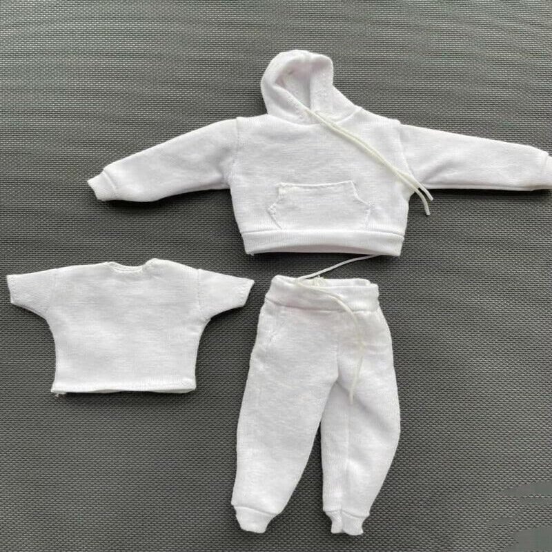 1/12 Scale Clothes White Hoodie + Pants + Short Sleeves Model for 6''Figure