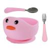 Oligey Silicone Toddler Bowl with Suction Plus Baby Spoon and Fork Gift in Carton Duck Style as Child Snack Eating Utensils for Your Infant Solid Food Self Feed Learning During Kid Led Weaning(pink) view 1