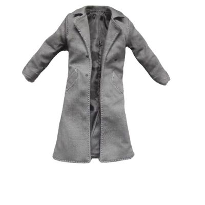 1:12 Scale Clothes Windbreaker Grey Long Trench Coat Model for 6" Body