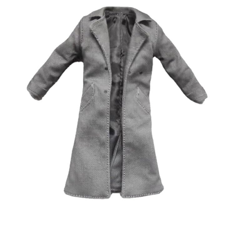 1:12 Scale Clothes Windbreaker Grey Long Trench Coat Model for 6" Body