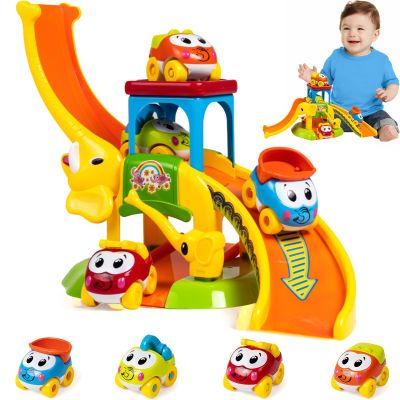 Marstone Toddler Toys for 1 2 Year Old Boys and Girls Gifts: Educational Elephant Slide with 4 Animal Car Toys for Baby 12-18 Months, First Birthday Gifts for Kids, Learning Push Truck Tracks Age 1-2