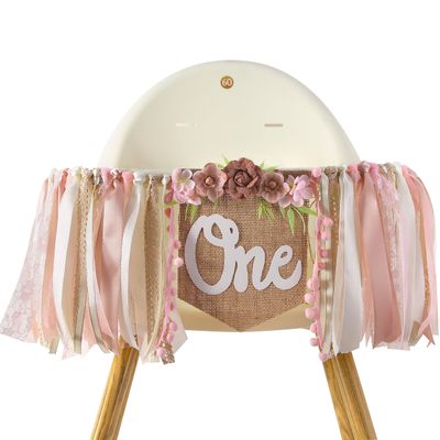 1st Year High Chair Banner for Baby Shower-Floral Flower Banner-Pink Flower First Birthday Party Decoration-Girls Birthday Decoration