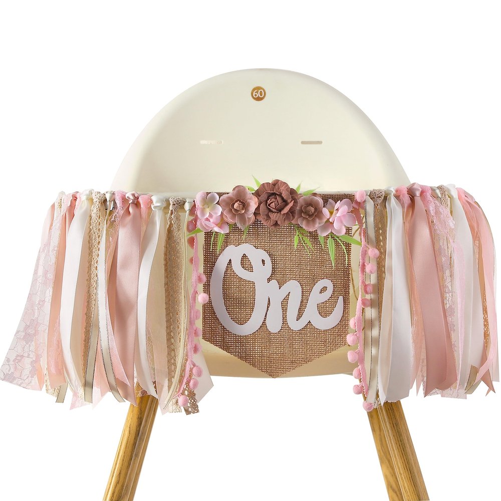 1st Year High Chair Banner for Baby Shower-Floral Flower Banner-Pink Flower First Birthday Party Decoration-Girls Birthday Decoration