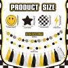 Qeeenar 53 Pcs One Happy Dude Birthday Decorations 1st Birthday Paper Tassel Banners Lightning Smile Face Garland Decoration Two Cool High Chair Banner for One Happy Dude Party Favors Supplies view 3