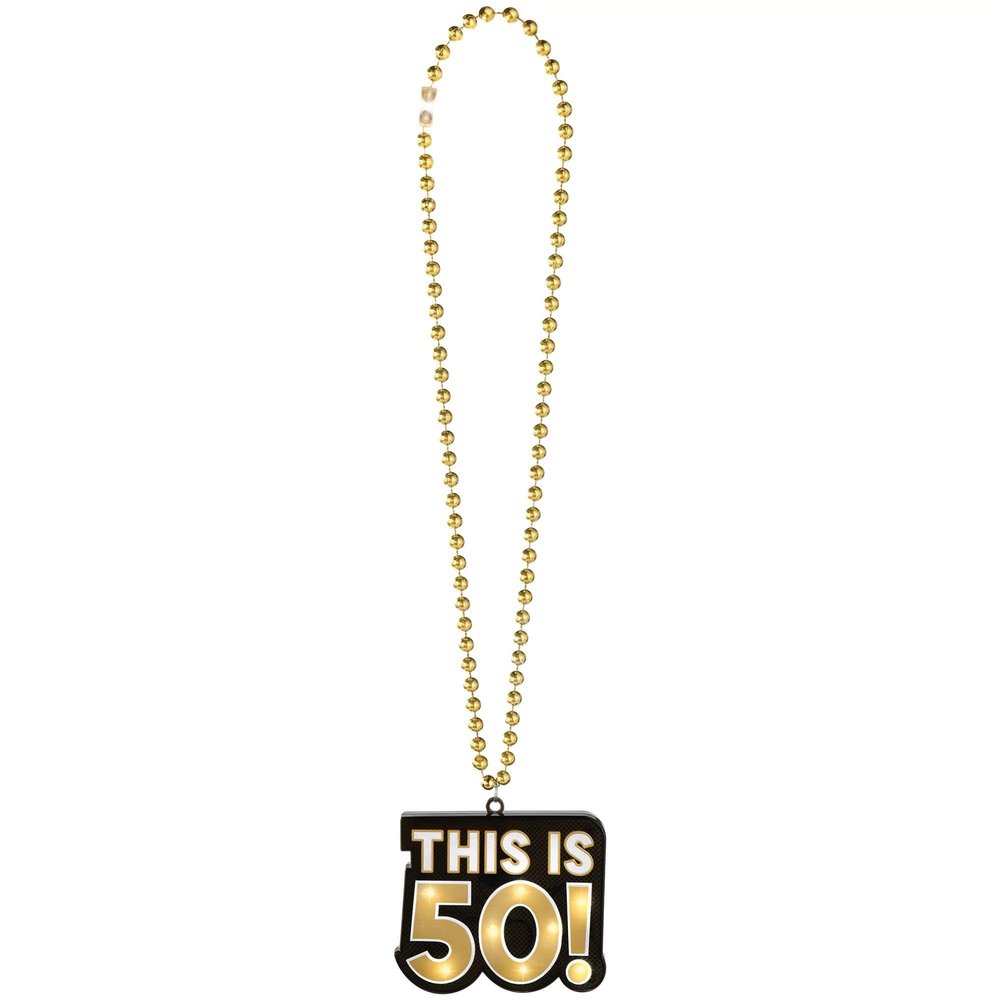 Amscan Regal Celebration Light-Up 50th Necklace - 30" | Gold | 1 Pc.