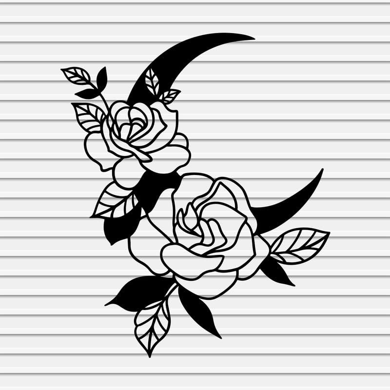 Floral Moon Vinyl Decals Stickers for Walls Car Window Laptop Tumbler Salon Shop Store Kids Girls Nursery Room Decor Boho Bohemian Flower Silhouette YASVG13626