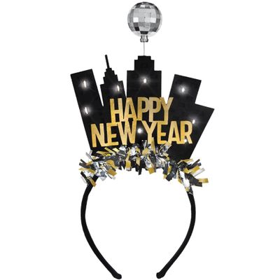 Amscan New Year Light Up Headband - Pack of 1, 11.5" x 6.2", Black, Silver, Gold